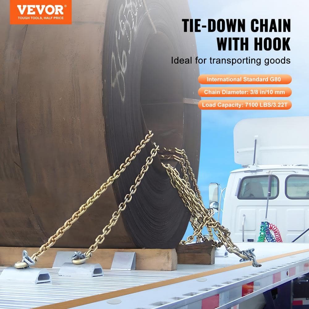 2-Pack 2-Chain with Clevis Grab Hooks, 7,100 lbs. Safe Working Load G80 Transport Binder Chain, 3/8 in. - Hercitys
