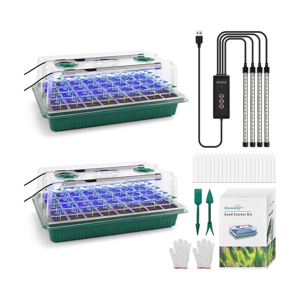 2-Pack 80 Cells Seedling Tray Seed Starter Kit with Adjustable Grow Light, Humidity Dome, USB or AC Power, Green - Hercitys