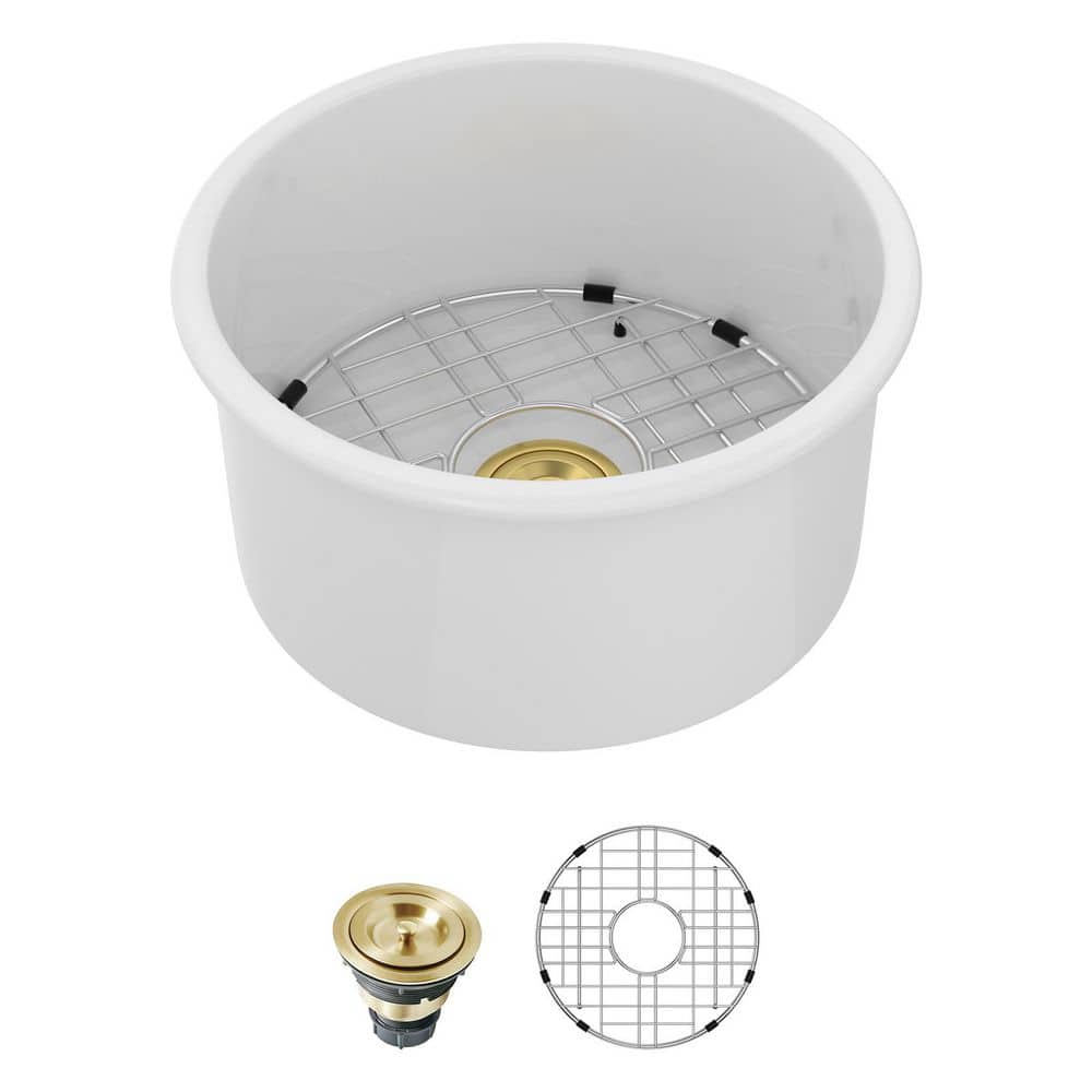18 in. Undermount Single Bowl White Round Fireclay Kitchen Sink - Hercitys
