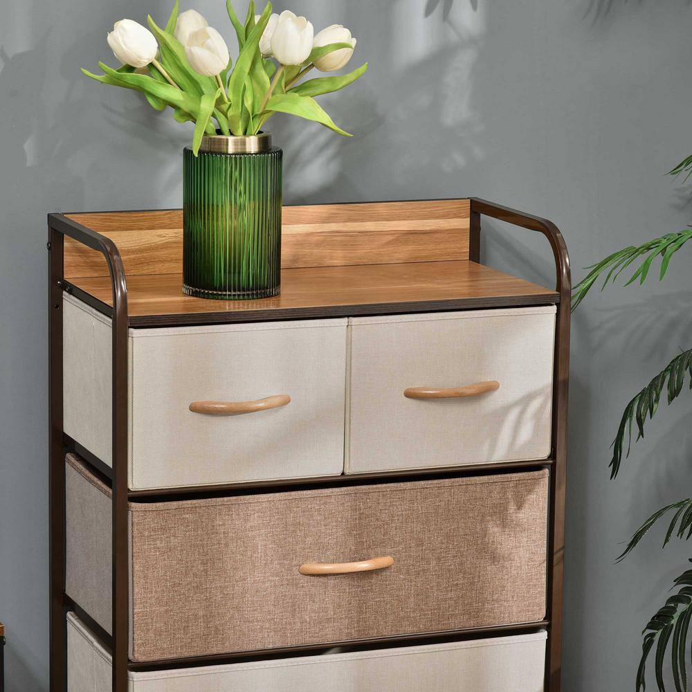 22.75 in. x 11.5 in. x 39 in. 5-Drawer Dresser, Fabric Drawers, 4-Tier Storage Organizer for Bedroom Entryway, Brown - Hercitys