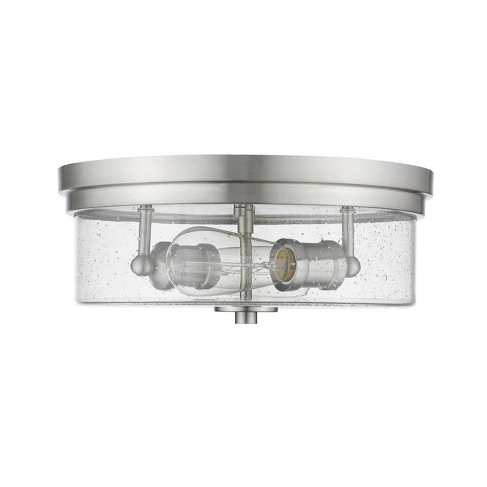 12 in. 2-Light Brushed Nickel Flush Mount with Clear Seedy Shade - Hercitys