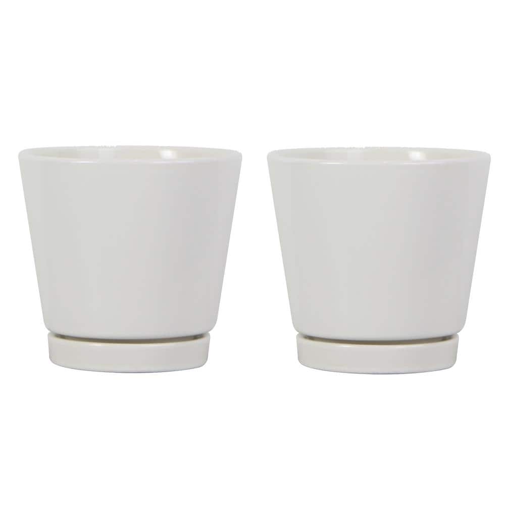 4.4 in. Piedmont Small White Ceramic Planter (4.4 in. D x 4.2 in. H) with Drainage Hole Decorative Pots (2-Pack) - Hercitys