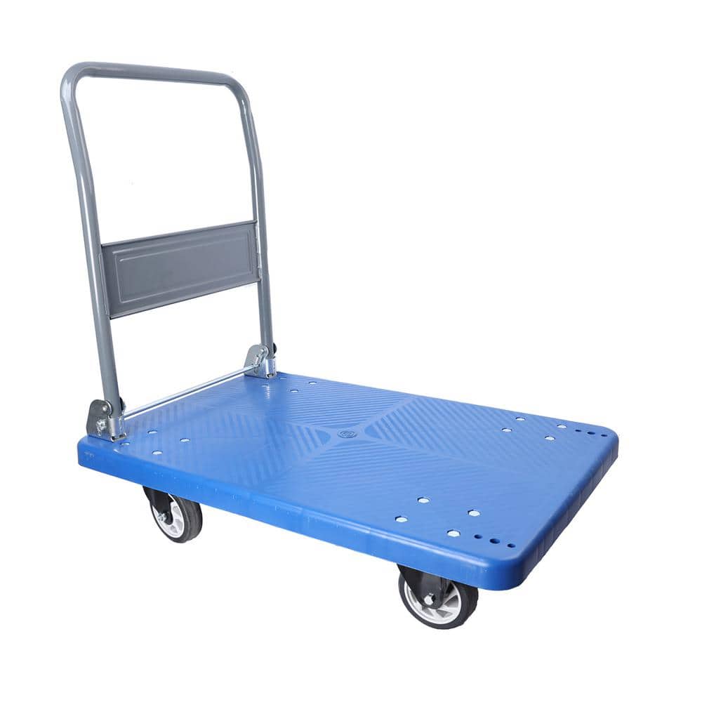 15.87 cu. ft. Camel Grey Blue Folding Metal Garden Cart with PU Wheels and Swivel Push Handle Flat Bed Wagon - Hercitys
