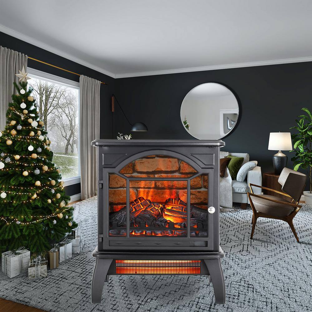 10 in. Freestanding Electric Infrared Quartz Fireplace Stove with remote control - Hercitys