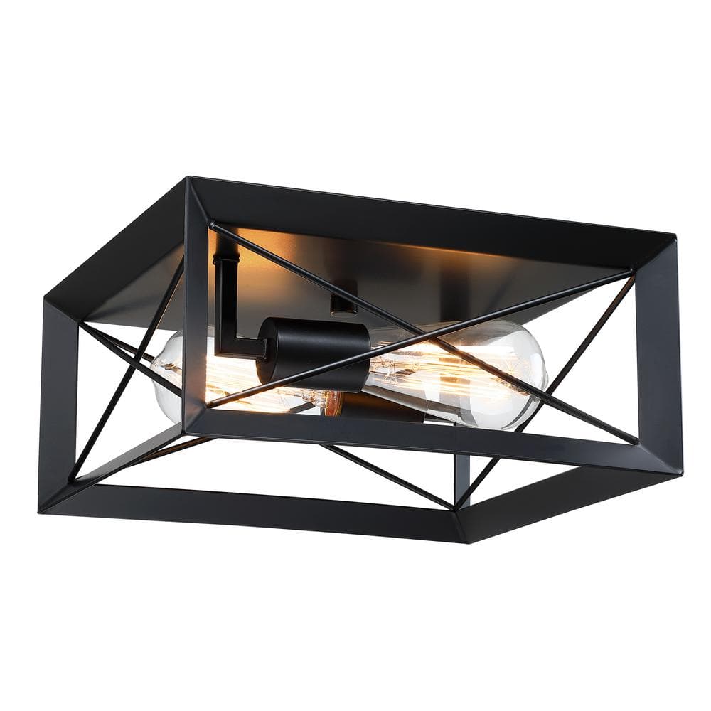 2-Light 12 in. Square Flush Mount Light Fixtures with Matte Black Finish - Hercitys