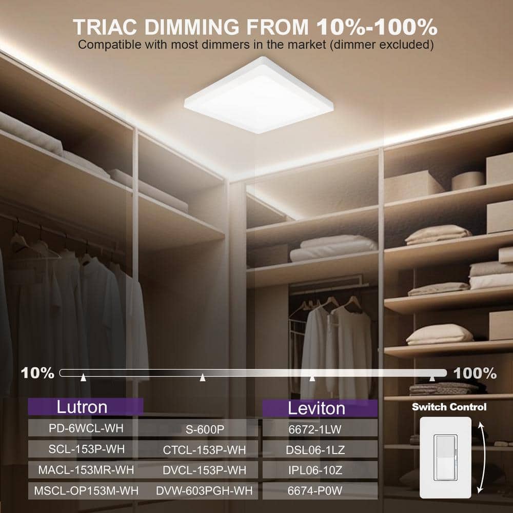 12 in. Square White New Ultra-Low Profile Integrated LED Flush Mount Ceiling Light 3CCT Selectable - Hercitys