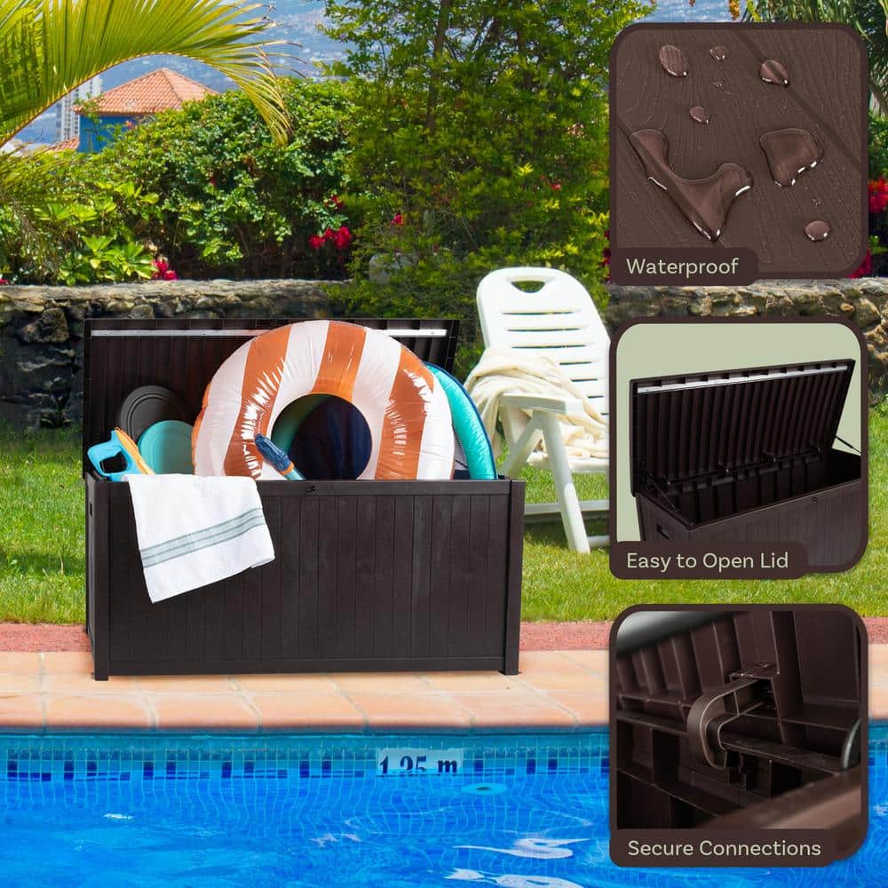 113 Gal. 49.2 in. L x 22 in. W x 24.2 in. H Fade-Resistant Brown Resin Deck Box - Hercitys