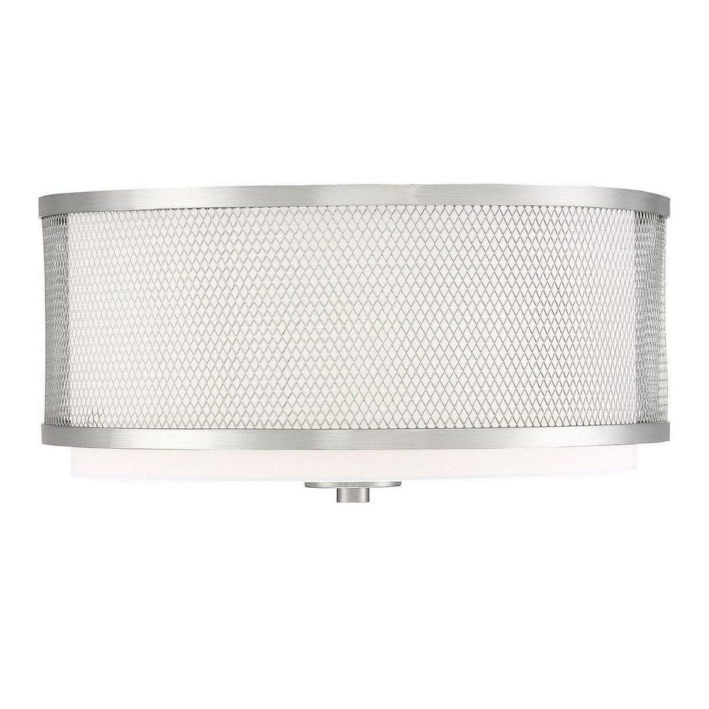 14.75 in. W x 6.25 in. H 3-Light Brushed Nickel Flush Mount Ceiling Light with White Fabric Shade and Metal Mesh Frame - Hercitys