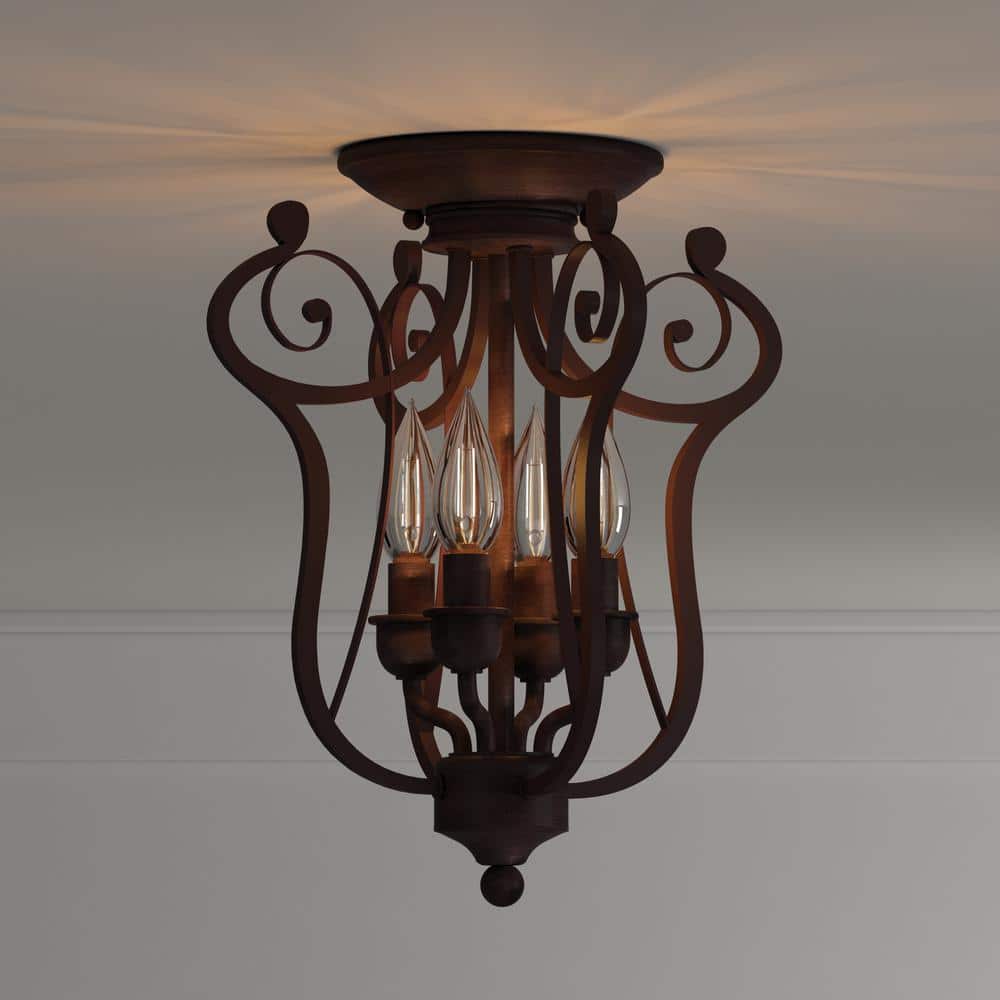 4-Light Rubbed Bronze Candle Semi-Flush Mount Light - Hercitys