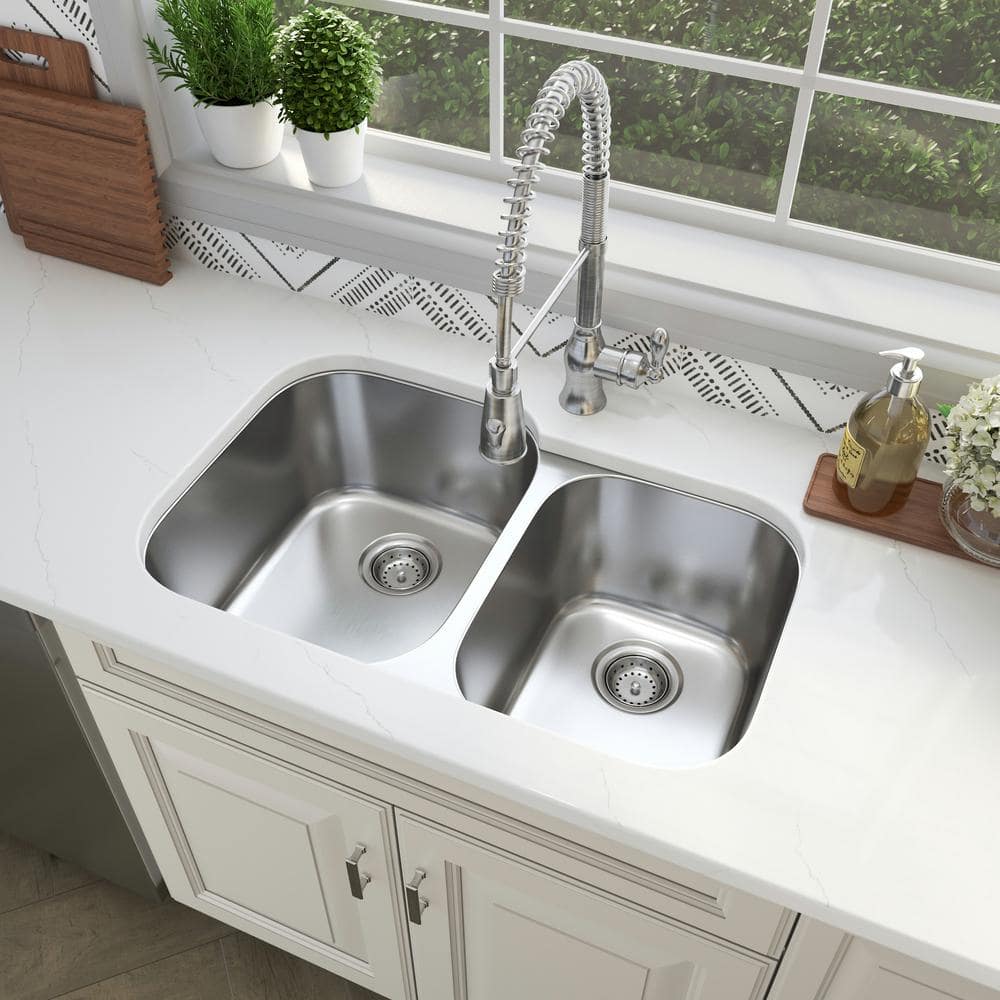 31 in. Undermount 60/40 Double Bowl 18 Gauge Stainless Steel Kitchen Sink - Hercitys
