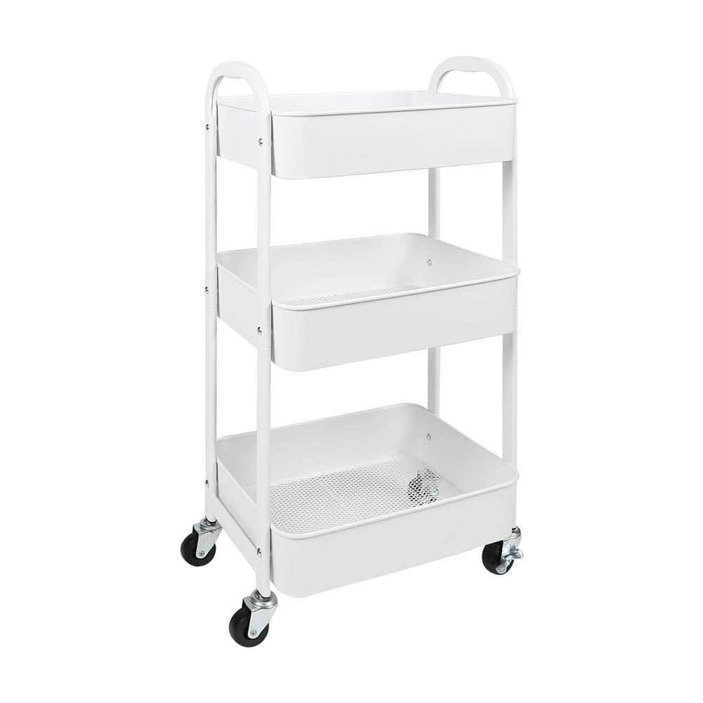 3-Tier Rolling Utility Cart with Caster Wheels, Easy Assembly, for Kitchen, Bathroom - Hercitys