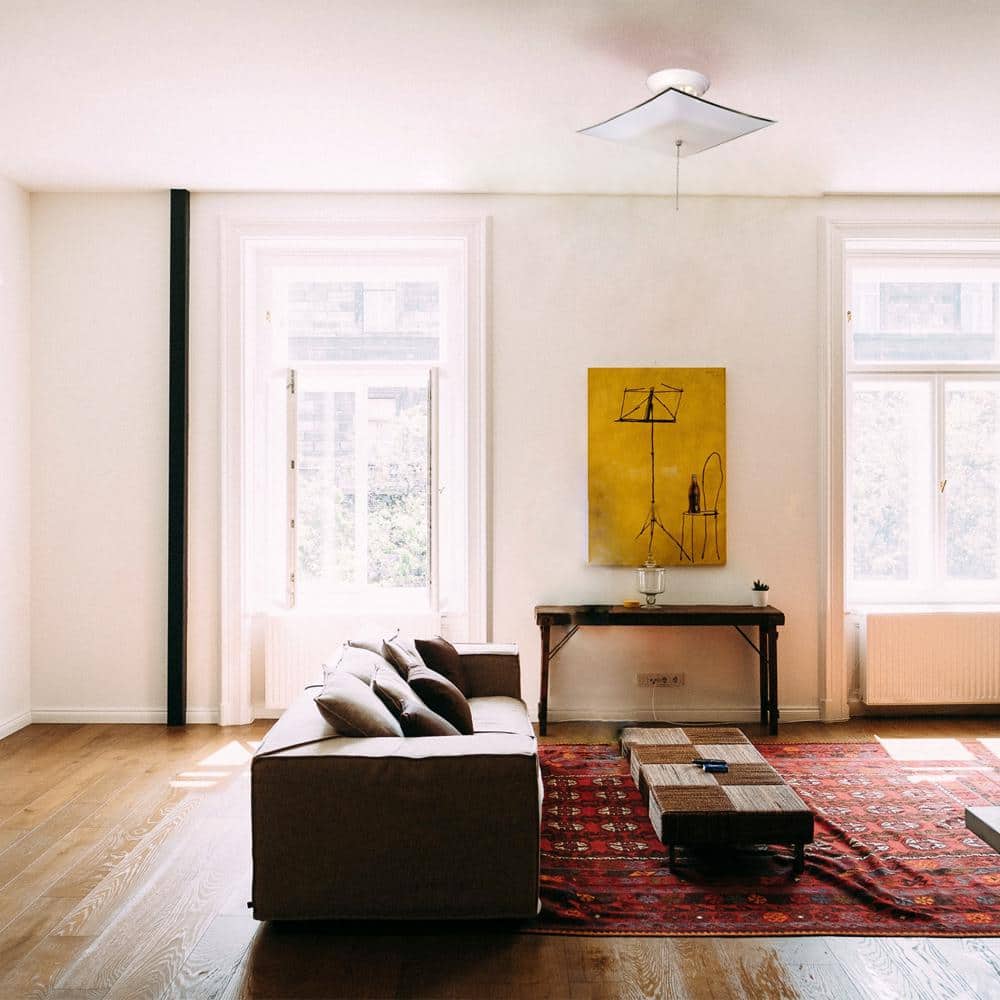 2-Light White Ceiling Square Mount Light Fixture with Pullchain - Hercitys