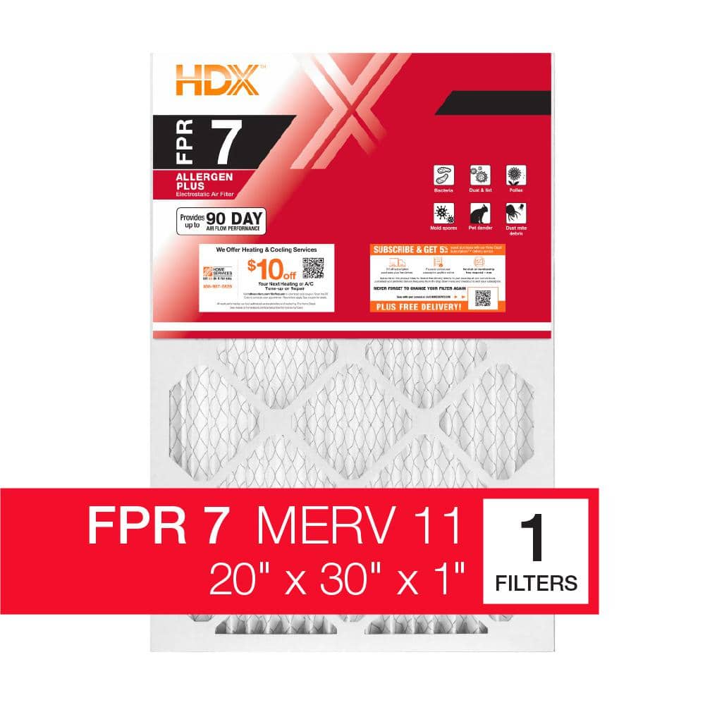 20 in. x 30 in. x 1 in. Allergen Plus Pleated Furnace Air Filter FPR 7, MERV 1 - Hercitys
