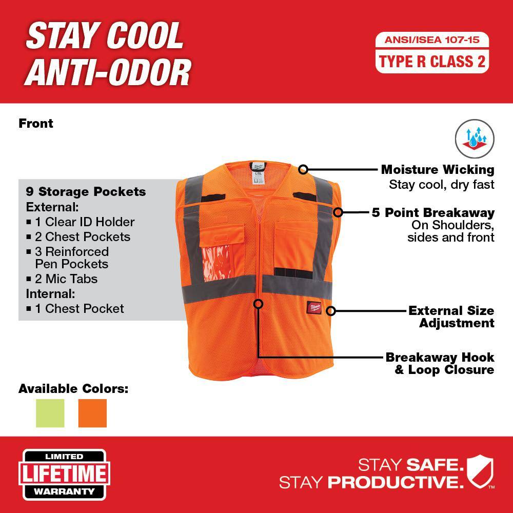 4X/5X-Large Orange Class 2 Breakaway Mesh High Vis Safety Vest and Medium Red Nitrile Cut Level 1 Dipped Work Gloves - Hercitys
