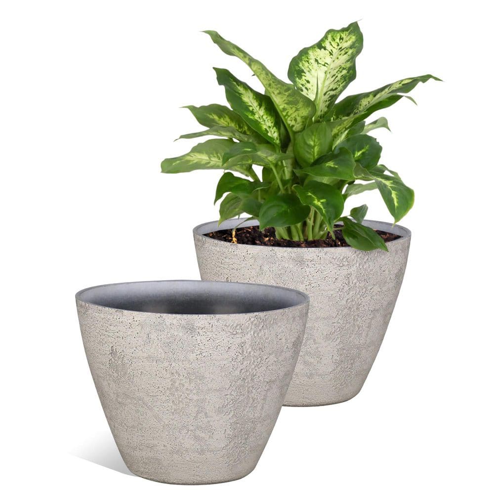 12 in. Dia White Round Faux Concrete Planter (2-Pack) - Hercitys