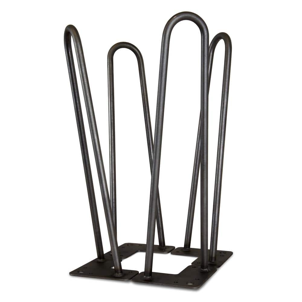 16 in. Mid-Century Modern Satin Black Hairpin Table Legs, 1/2 in. Diameter, Set of 4 - Hercitys