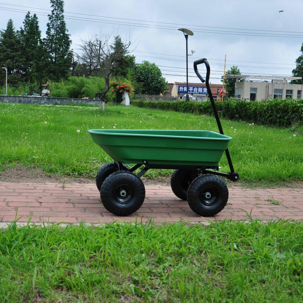 1.94 cu. ft. Heavy Plastic Garden Cart Folding Car Dump Truck in Green w/Steel Frame Pneumatic Tire, 300 lbs. Capacity - Hercitys