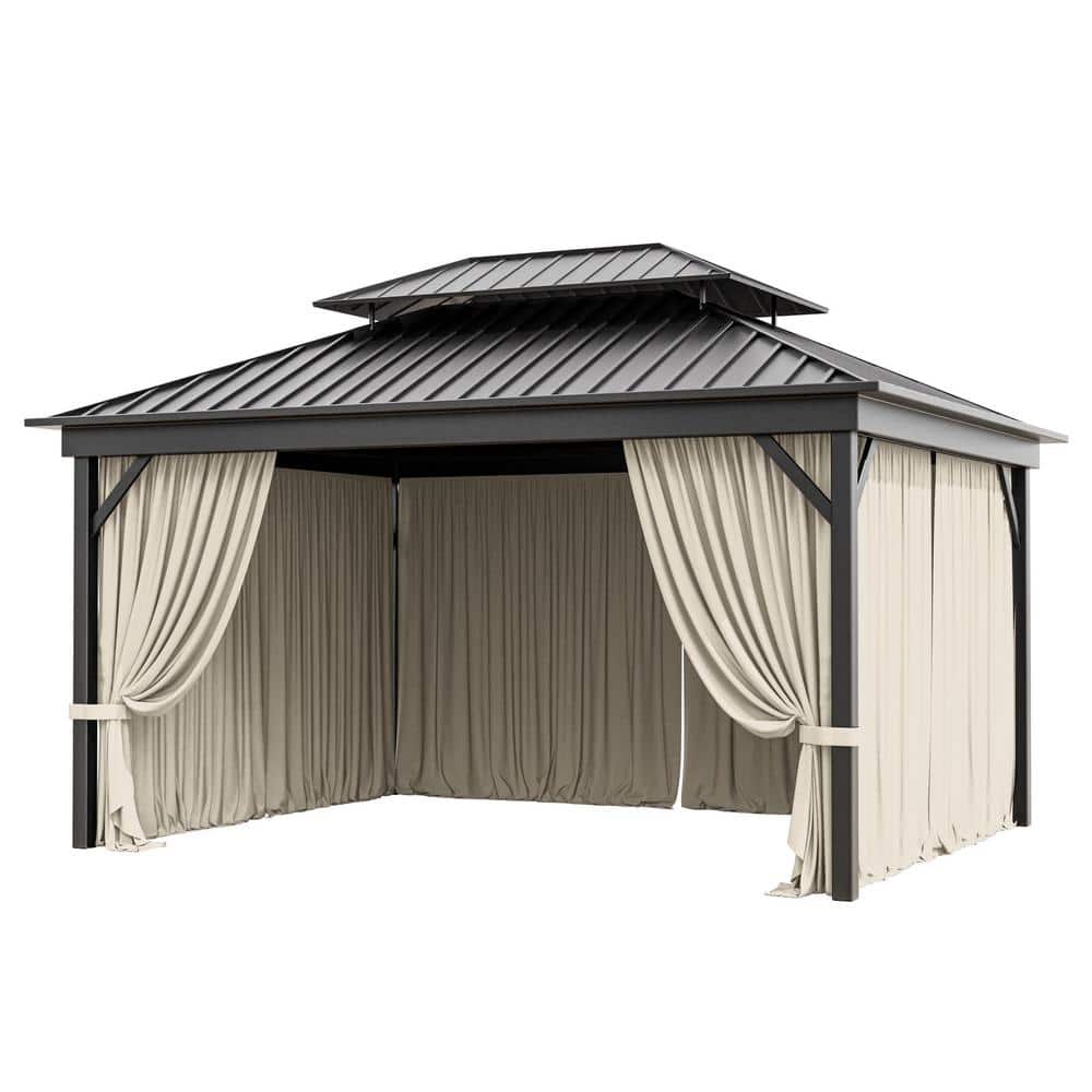 10 ft. x 13 ft. Universal Outdoor Privacy Curtains, Gazebo Replacement with Zipper Cream (4-Side Curtain Only) - Hercitys