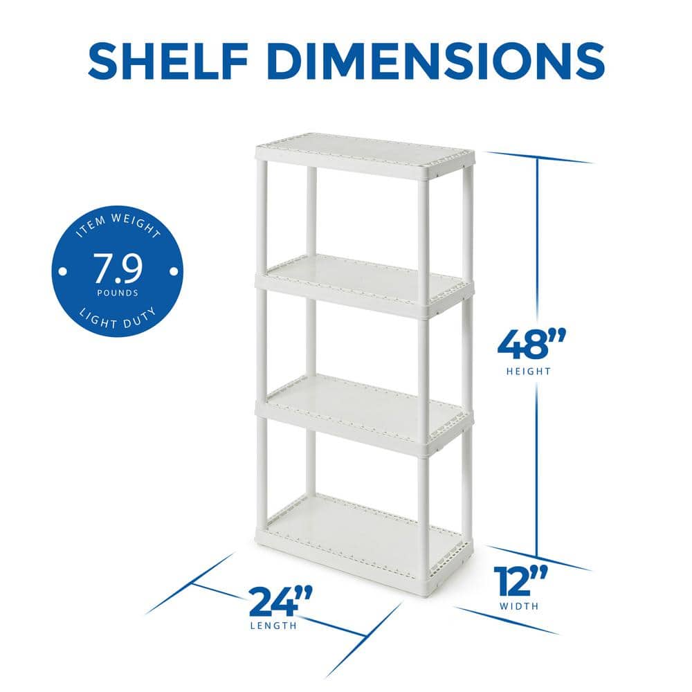 4-Pack White 4-Tier Plastic Garage Storage Shelving Unit (24 in. W x 48 in. H x 12 in. D) - Hercitys
