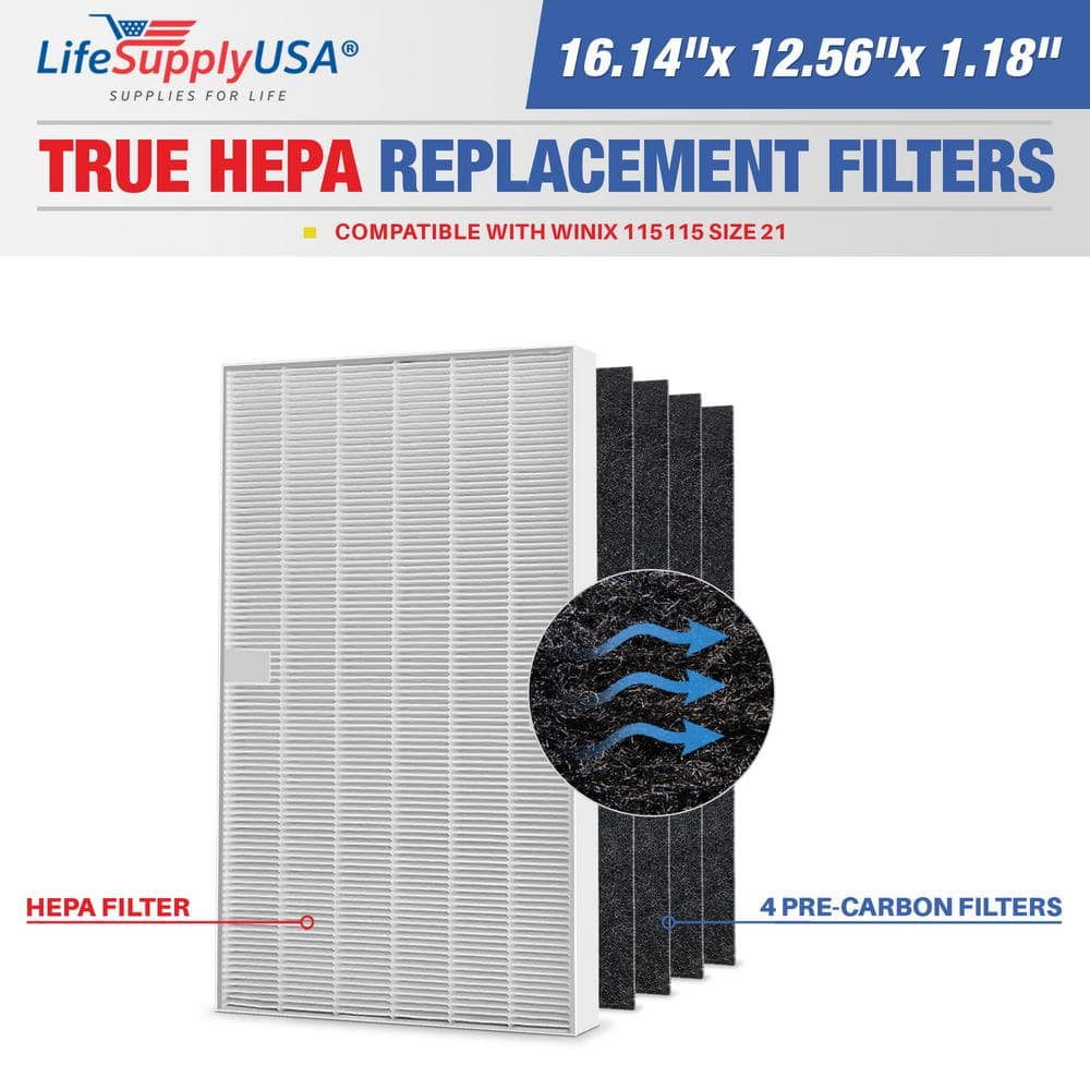 1-True HEPA Air Cleaner Replacement Filter plus 4-Carbon Filters Complete Set Compatible with Winix 115115 - Hercitys