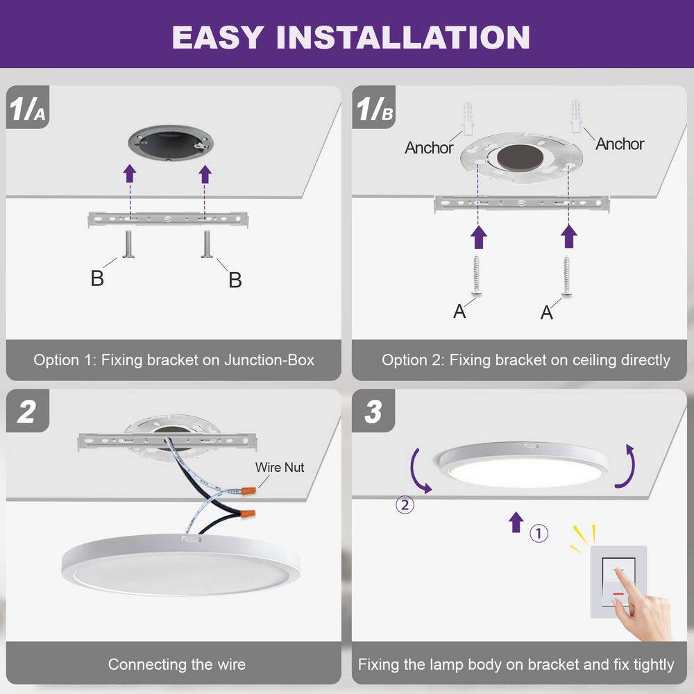 12 in. White Integrated LED Flush Mount Light Super Narrow Frame Slim LED Ceiling Light With 5 CCT Selectable (4-Pack) - Hercitys