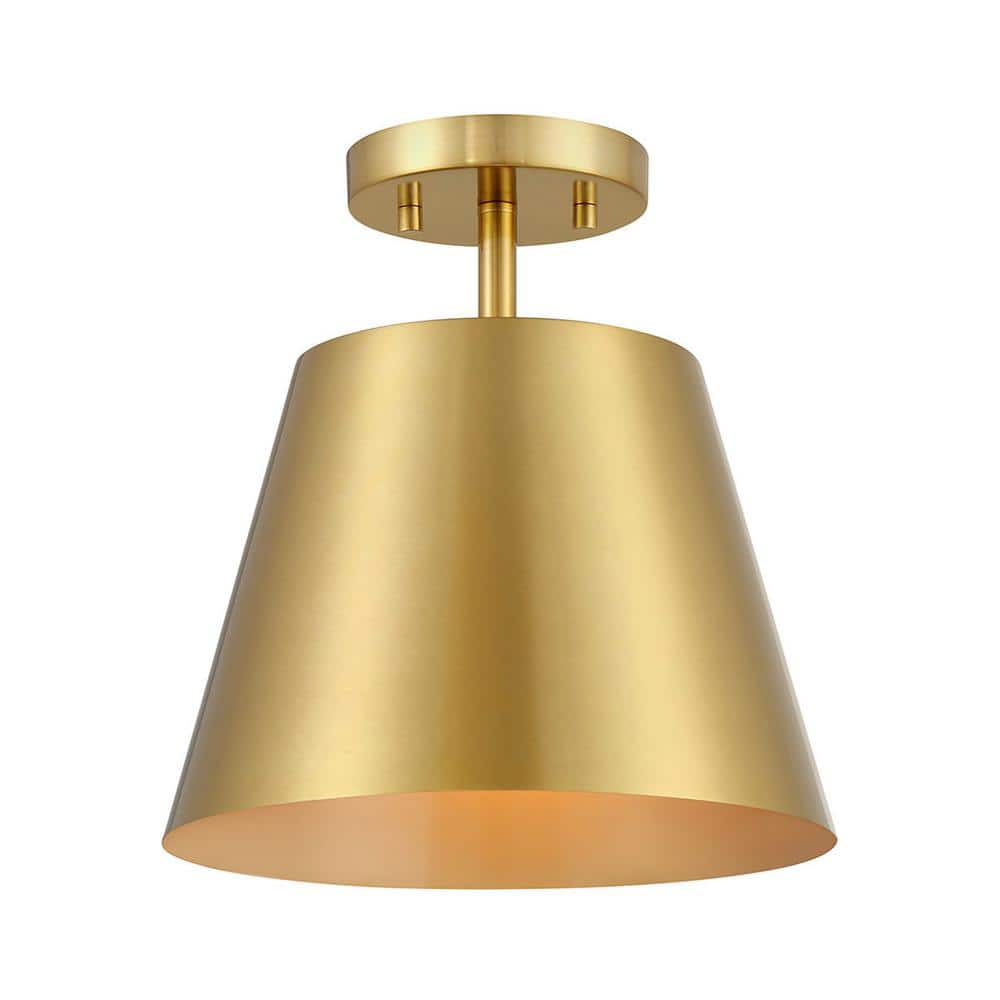 10 in. W x 11 in. H 1-Light Natural Brass Contemporary Semi-Flush Mount with Metal Shade - Hercitys