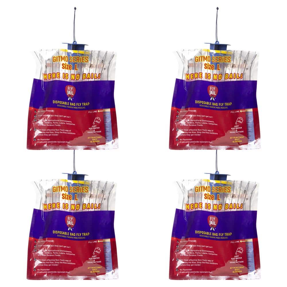 4 Gitmo Series Large Bag Outdoor Disposable Fly Trap, Pre-Baited with Flies Inn Attractant, Effective Fly Catcher - Hercitys