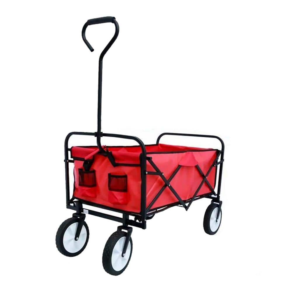 4.5 cu. ft. Red Steel Garden Cart, Heavy-Duty Folding Wagon Garden Shopping Beach Cart - Hercitys