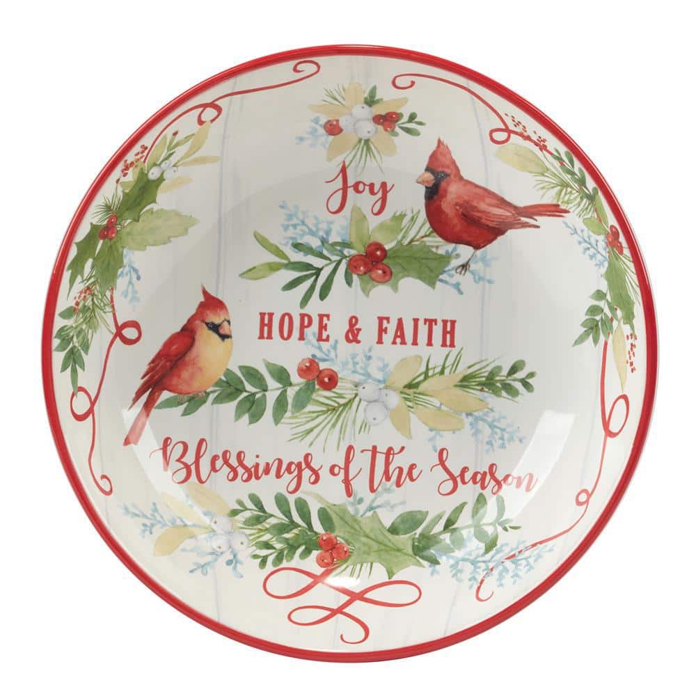 128 fl. oz. Multi-Colored Earthenware Winter Greens Serving Bowl - Hercitys