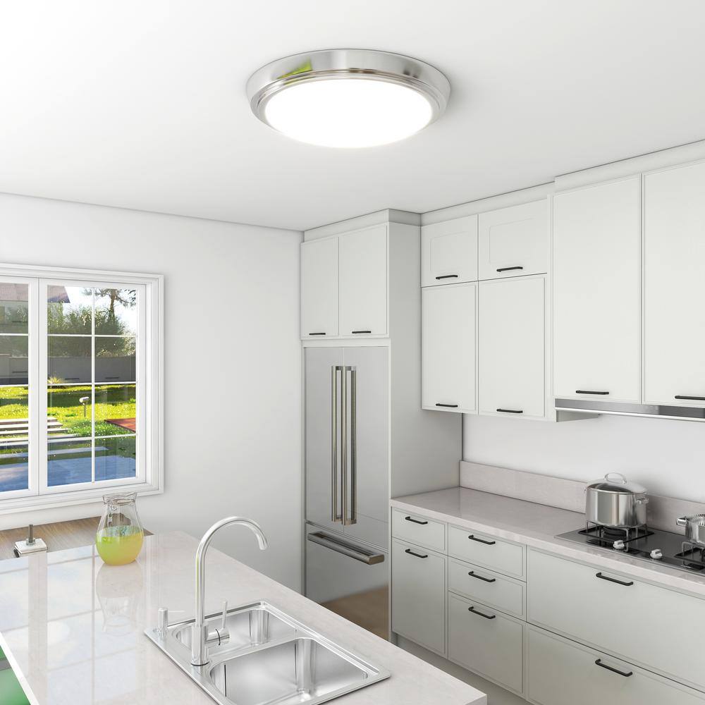 11 in. 1-Light Brushed Nickel Dimmable LED Flush Mount Ceiling Light - Hercitys