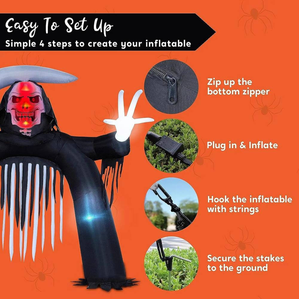 10.5 FT Black Halloween Inflatable Grim Reaper Archway made of Polyester - Hercitys