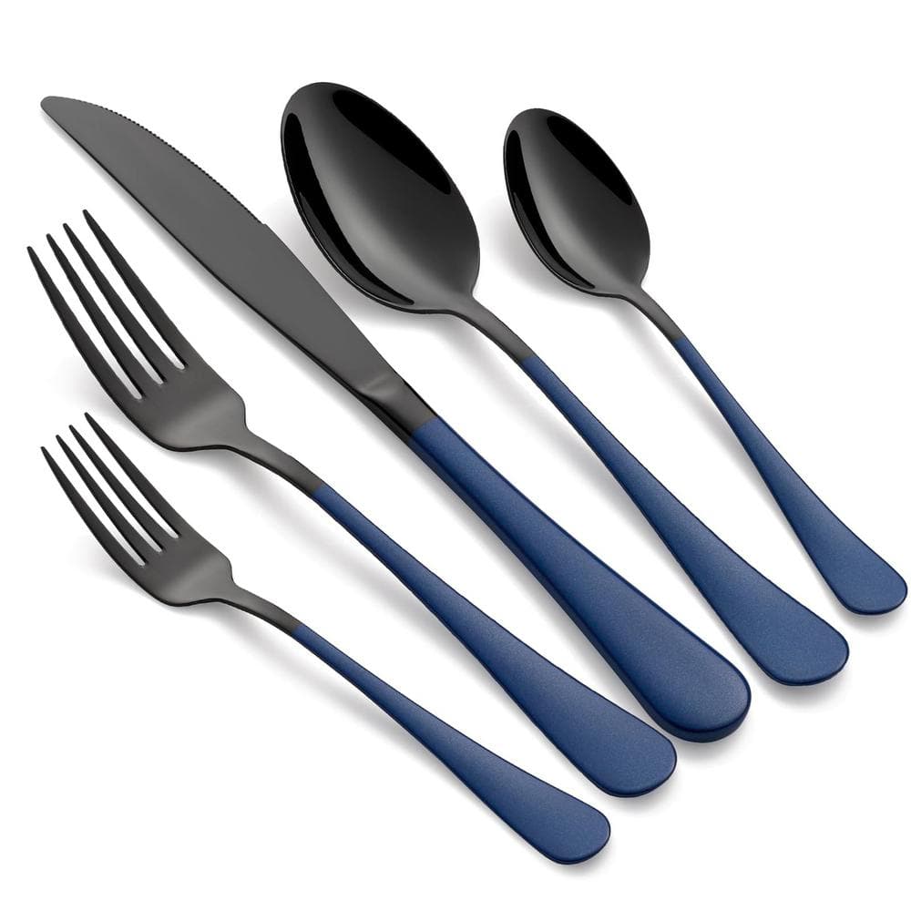 20-Piece Stainless Steel Serving Set Sapphire Blue Handle 18/0 Cutlery Set Service for 4, Unique Set and Dishwasher Safe - Hercitys