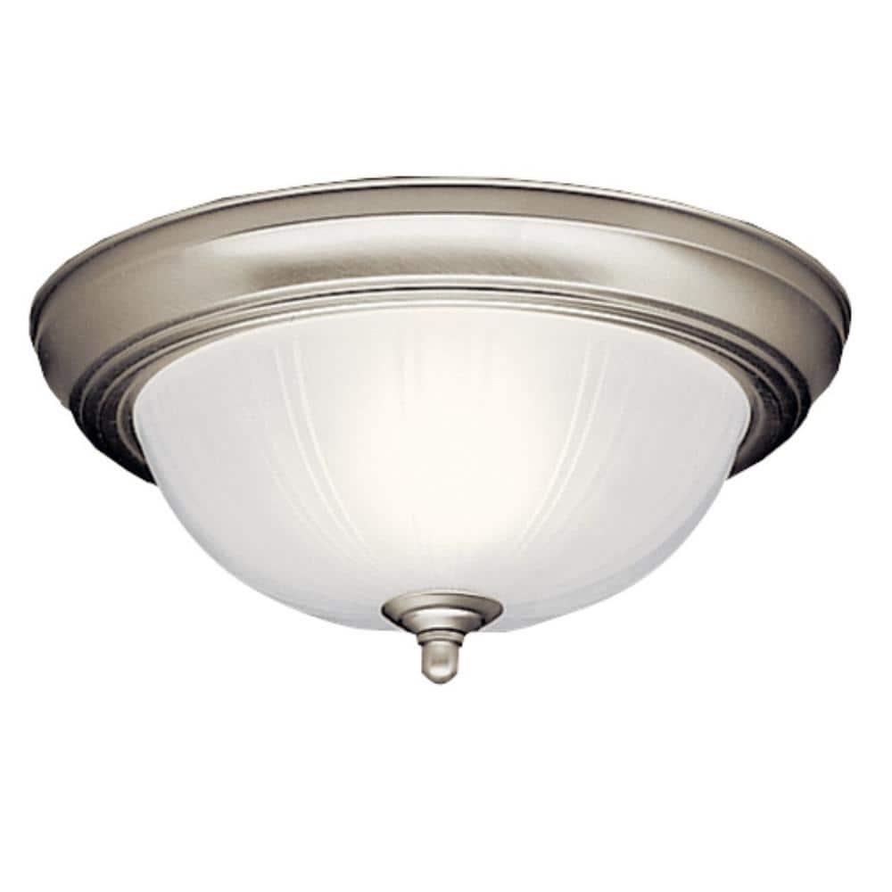 11.5 in. 2-Light Brushed Nickel Traditional Hallway Flush Mount Ceiling Light with Stain Etched Glass - Hercitys