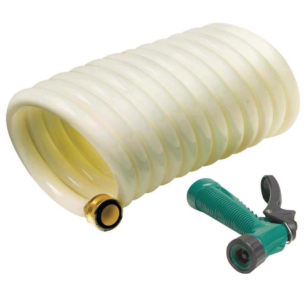 25 ft. White Poly Coiled Washdown Hose With Sprayer - Hercitys