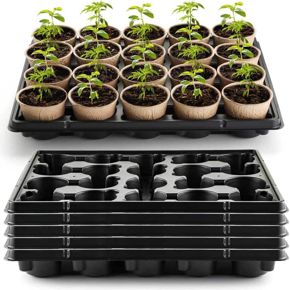 20 Cell Plant Trays for 3 in. Nursery Pots Sturdy Plastic with Drainage Holes for Healthier Plant Growth 5-Pack - Hercitys