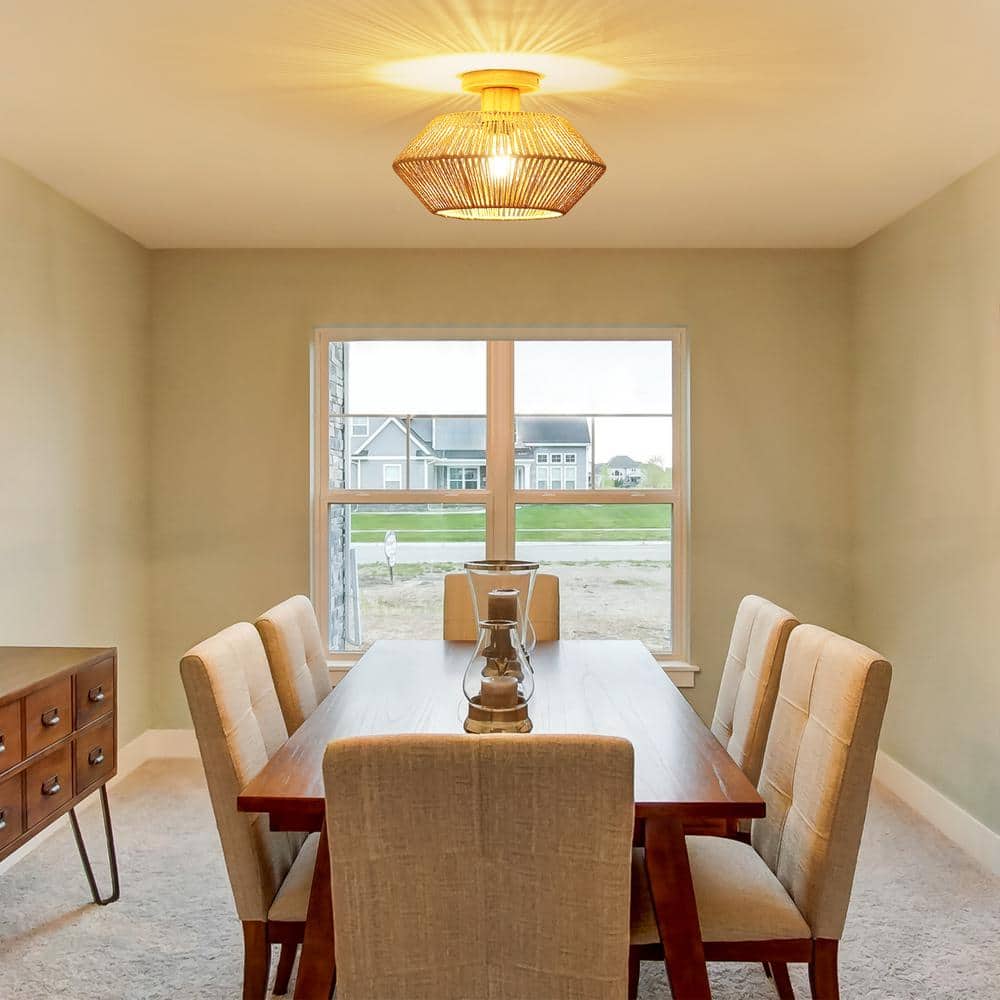 12.6 in. 1-Light Bohemian Woven Rattan Semi-Flush Mount Ceiling Light - Hercitys