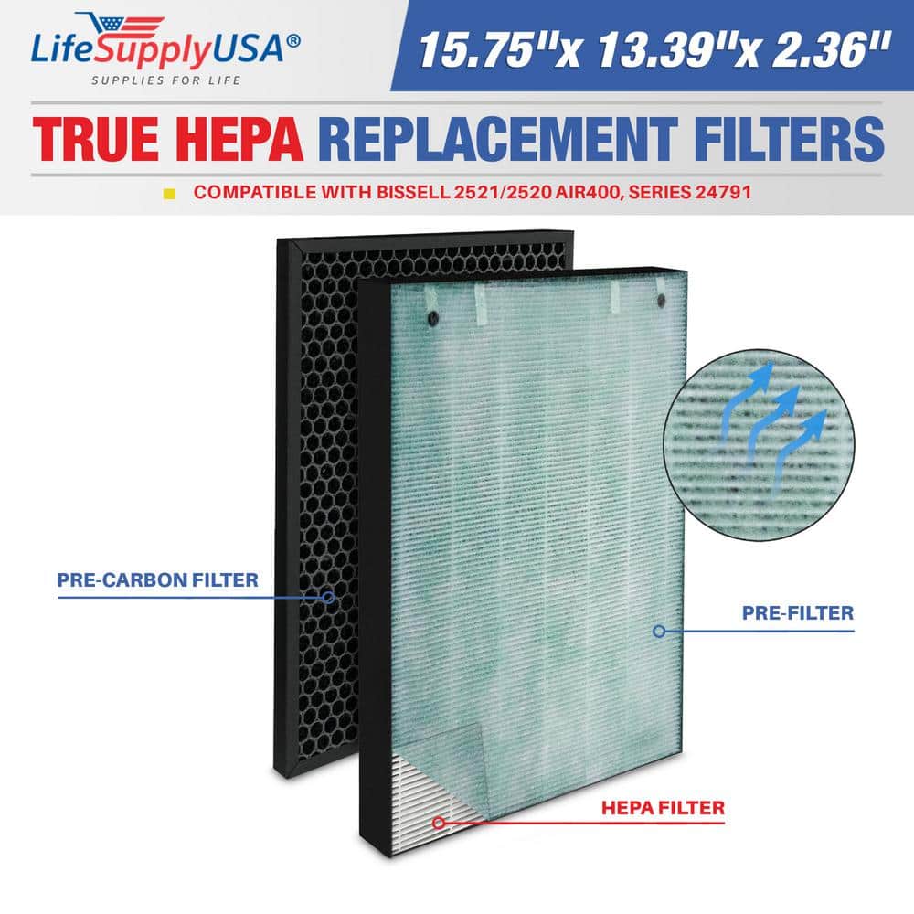3-in-1 True HEPA Air Filter plus Pre-Filter plus Carbon Filter Compatible w/ Bissell Air400 series Air Purifier - Hercitys