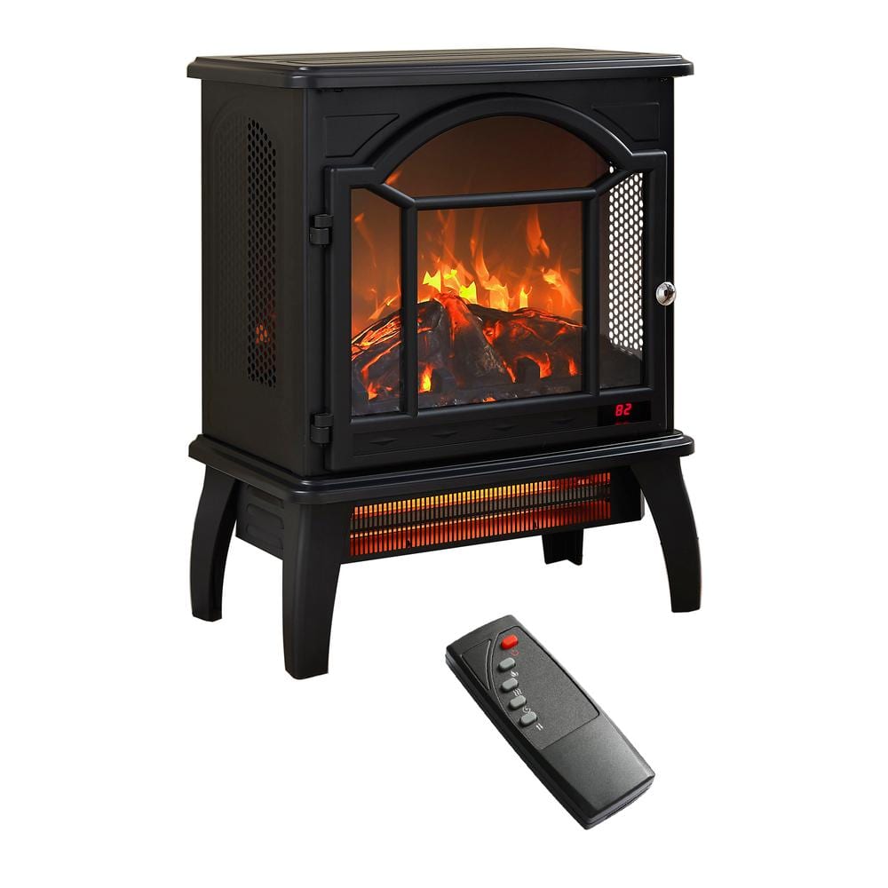 17.52 in. Freestanding Electric Fireplace Stove Heater with Automatic Shut off and Remote Control in Black - Hercitys