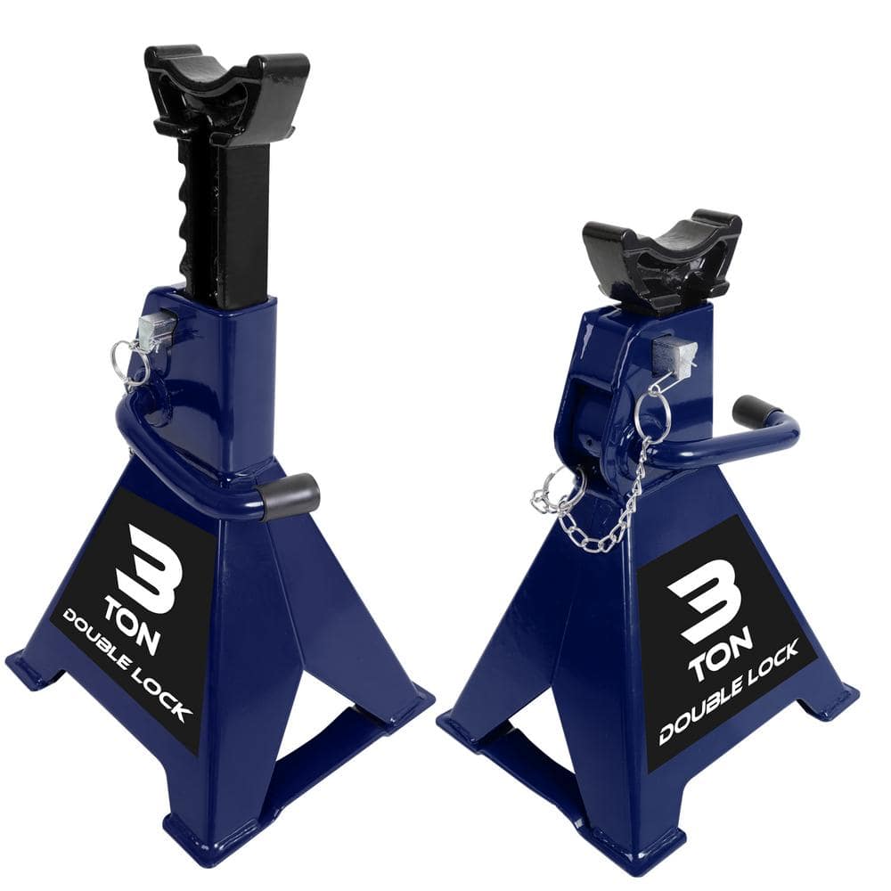 3-Ton Reinforced Double-Locking Jack Stands Pair, Blue - Hercitys