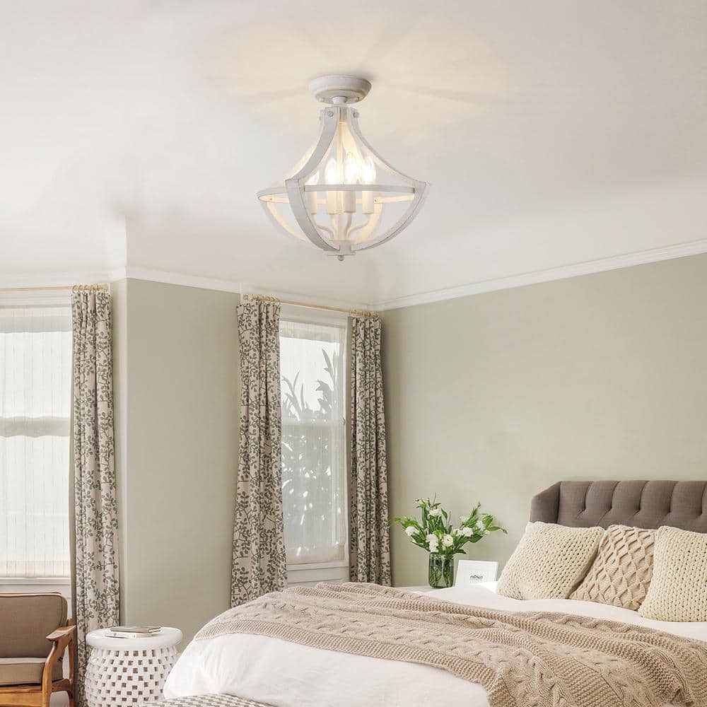 15.74 in. 4-Lights Distressed White French Country Flush Mount Ceiling Chandeliers for Dinning Room Kitchen Island - Hercitys