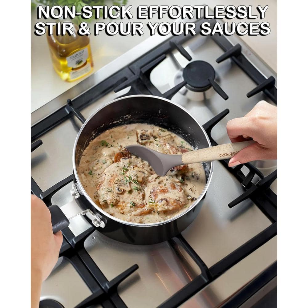 1 qt. and 2 qt. 2-Piece Black Aluminum Nonstick Saucepan with Glass Lid - Hercitys