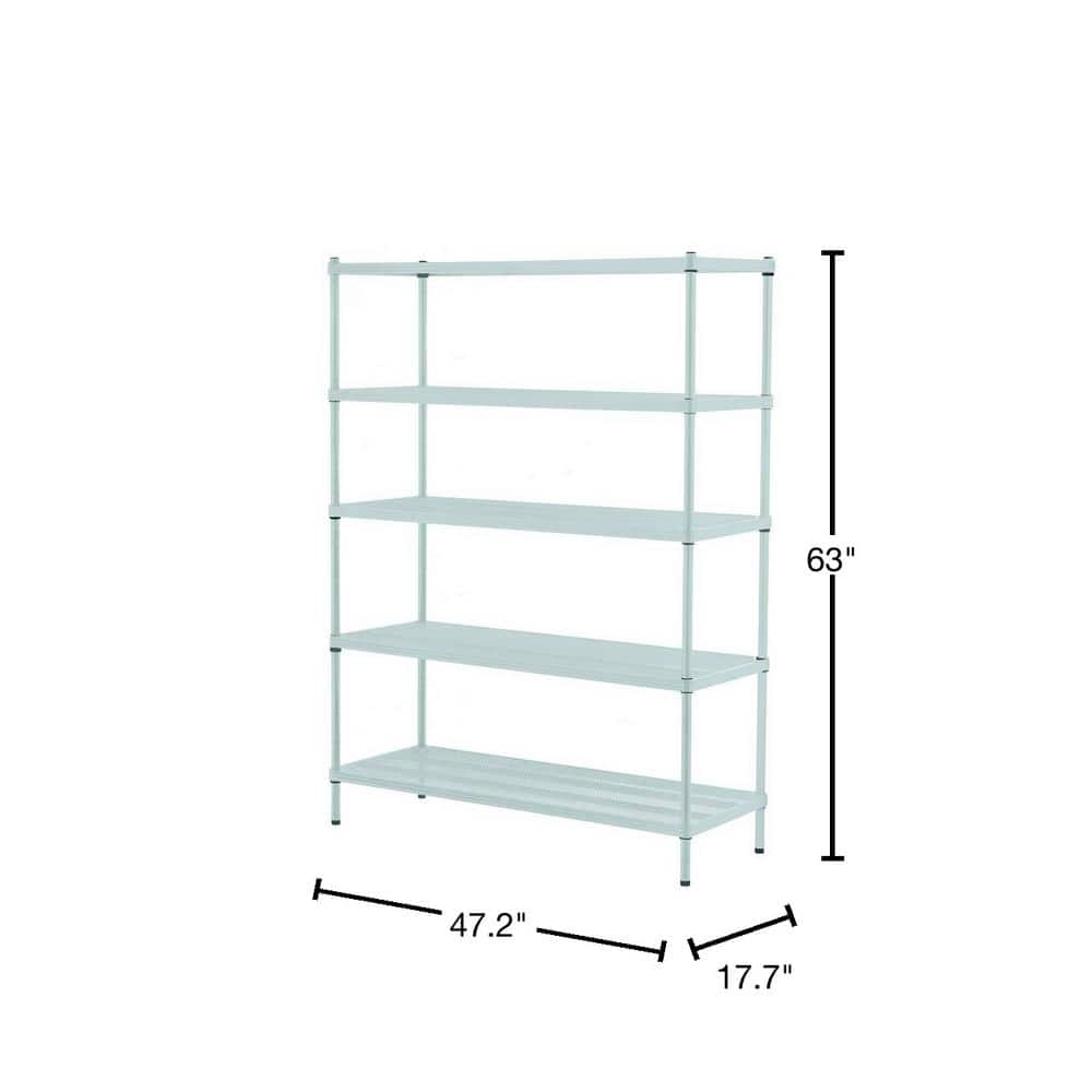 47.2 in. W 17.7 in. D 1 in. Shelf Heigh Metal MeshWorks Sage Green 5-Tier Steel Shelving Unit - Hercitys