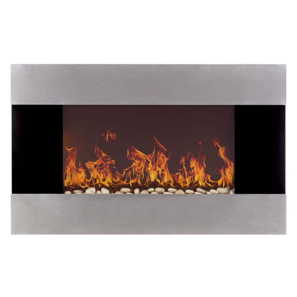 36 in. Stainless Steel Electric Fireplace with Wall Mount and Remote in Silver - Hercitys