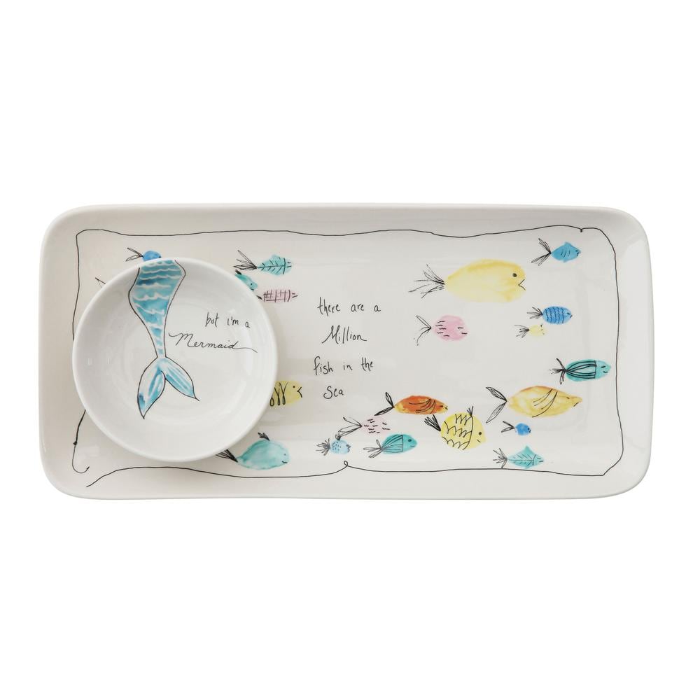 11.8 in. Multi-Colored Stoneware Rectangle Platters (Set of 2) - Hercitys