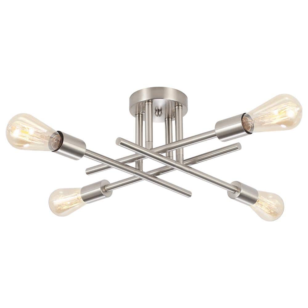 18.5 in. 4-Light Nickel Sputnik Semi- Flush Mount for Foyer Dining Room with No Bulbs Included - Hercitys