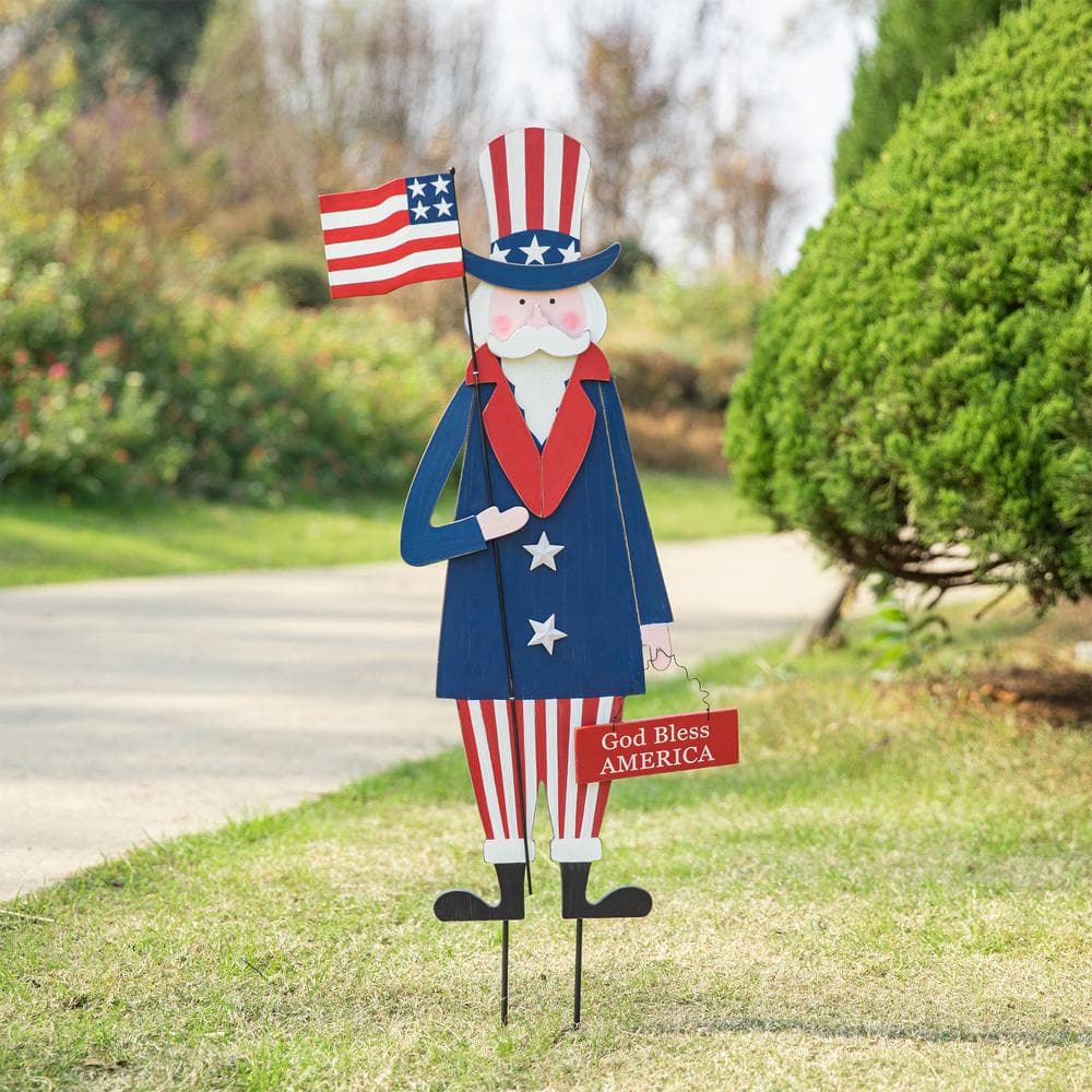36 in. H Wooden Patriotic Uncle Sam Yard Stake or Wall Decor or Porch Decor (KD, Three Function) - Hercitys