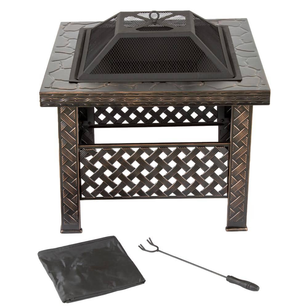 26 in. Steel Square Woven Fire Pit with Cover - Hercitys