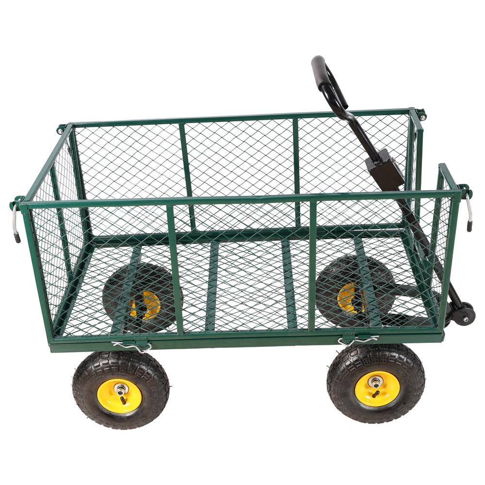 4.5 cu. ft. Metal Green Flower Cart Garden Cart to Transport Firewood - Hercitys