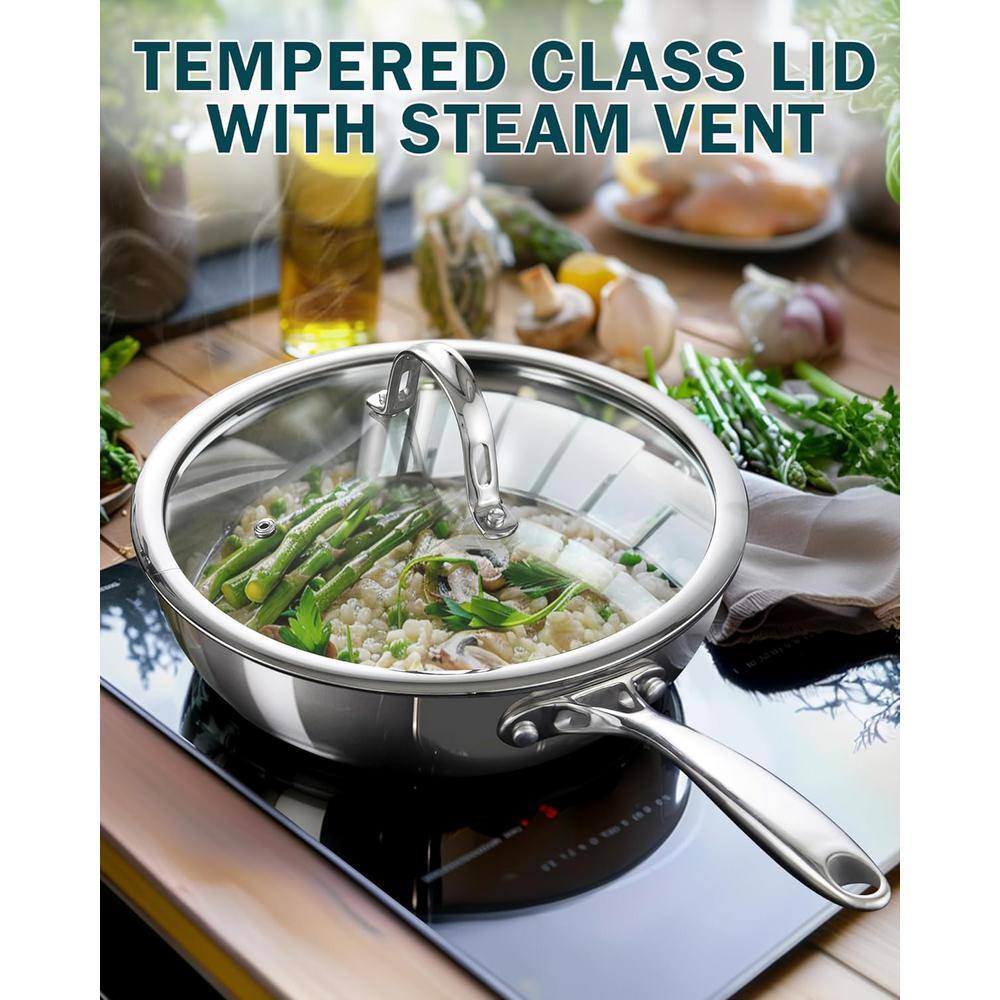 10.5 inch Multi-Ply Clad Stainless Steel Wok with Lid, Induction Compatible - Hercitys