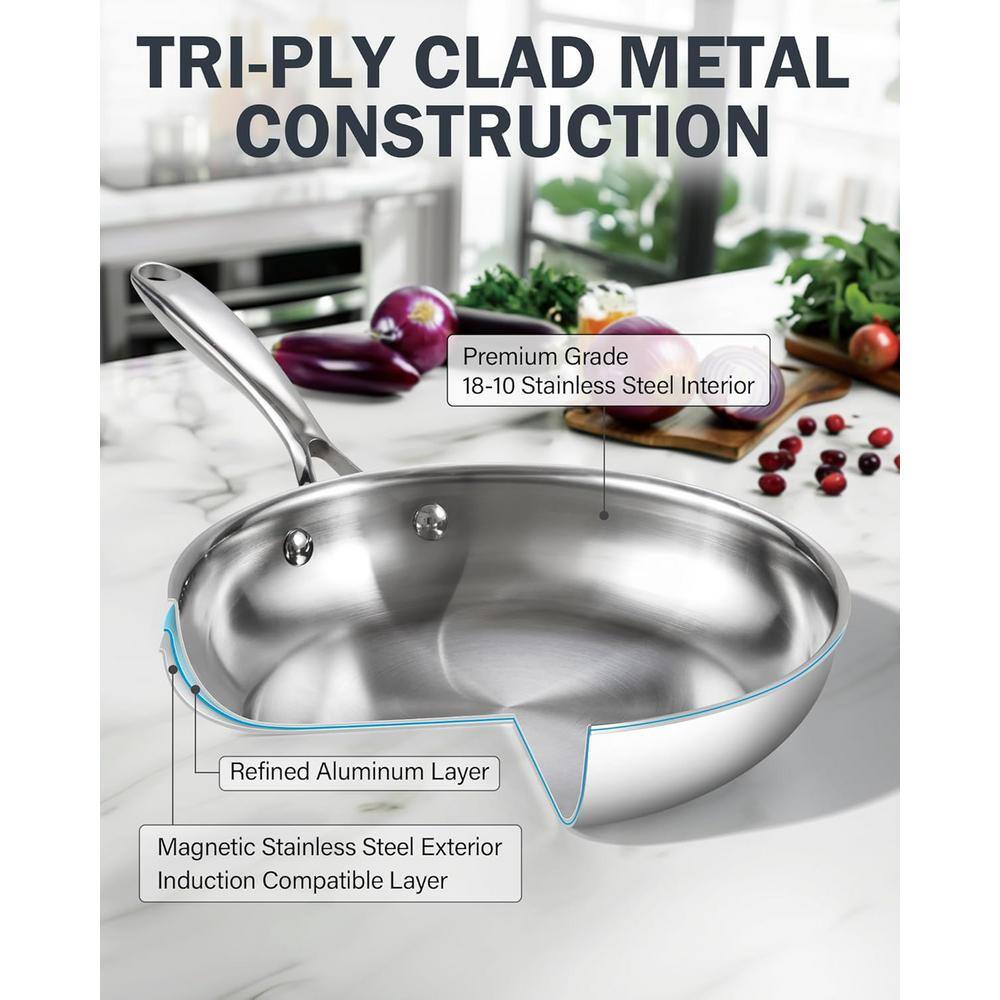 10 in. Stainless Steel Multi-Ply Clad Wok Stir Fry Pan with Lid - Hercitys